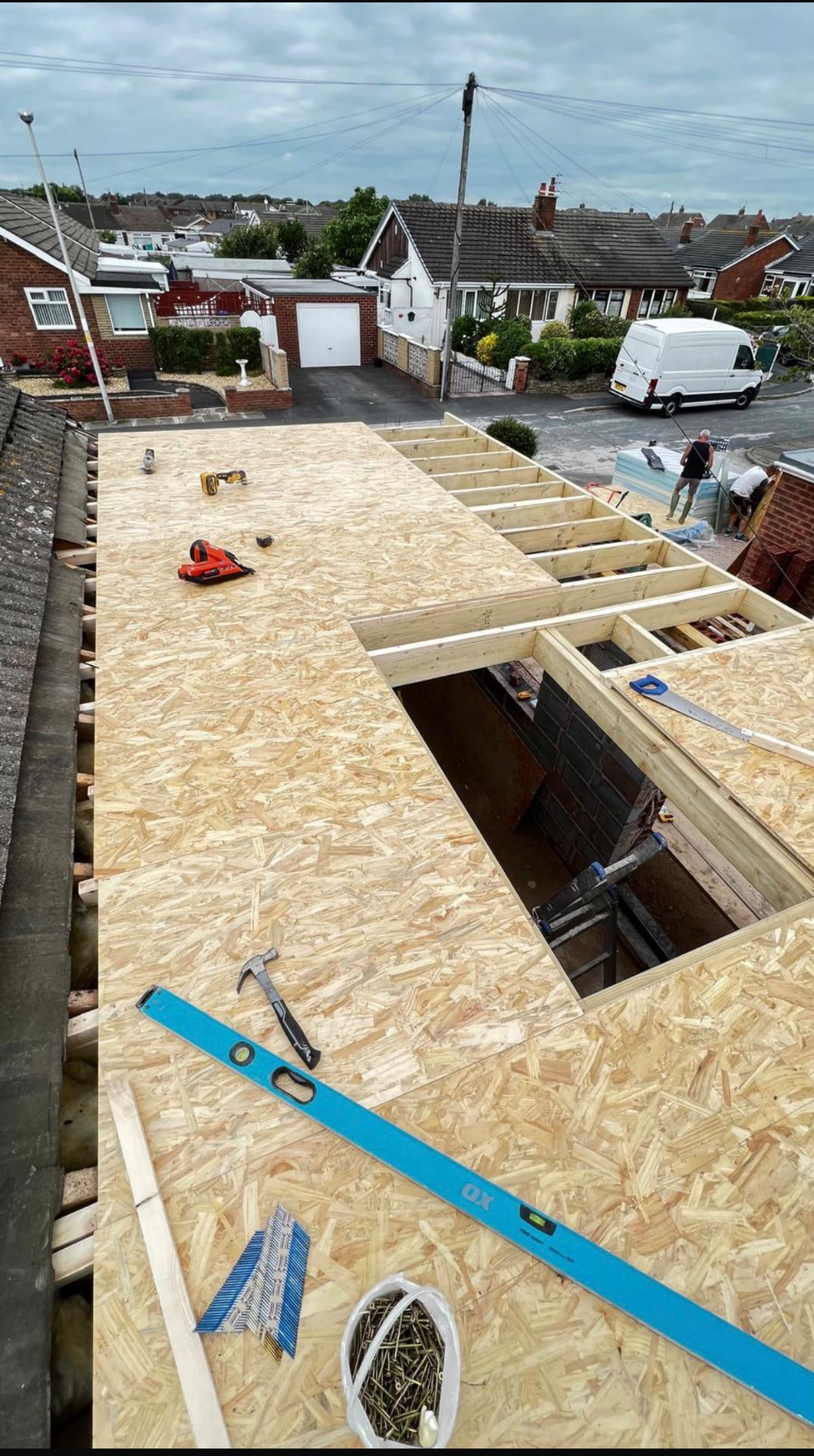 Timber roof deck under construction on a Blackpool extension